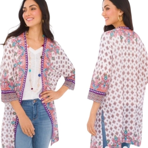 Chico's Sweaters - Chico’s Boho Mixed Print Open Front Cardigan 3/4 Sleeve Lightweight Size 1 Small